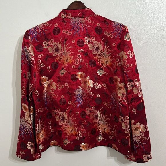 CHICO'S Asian Jacket Womens Medium Red Silk Blend Ladies - Picture 2 of 7